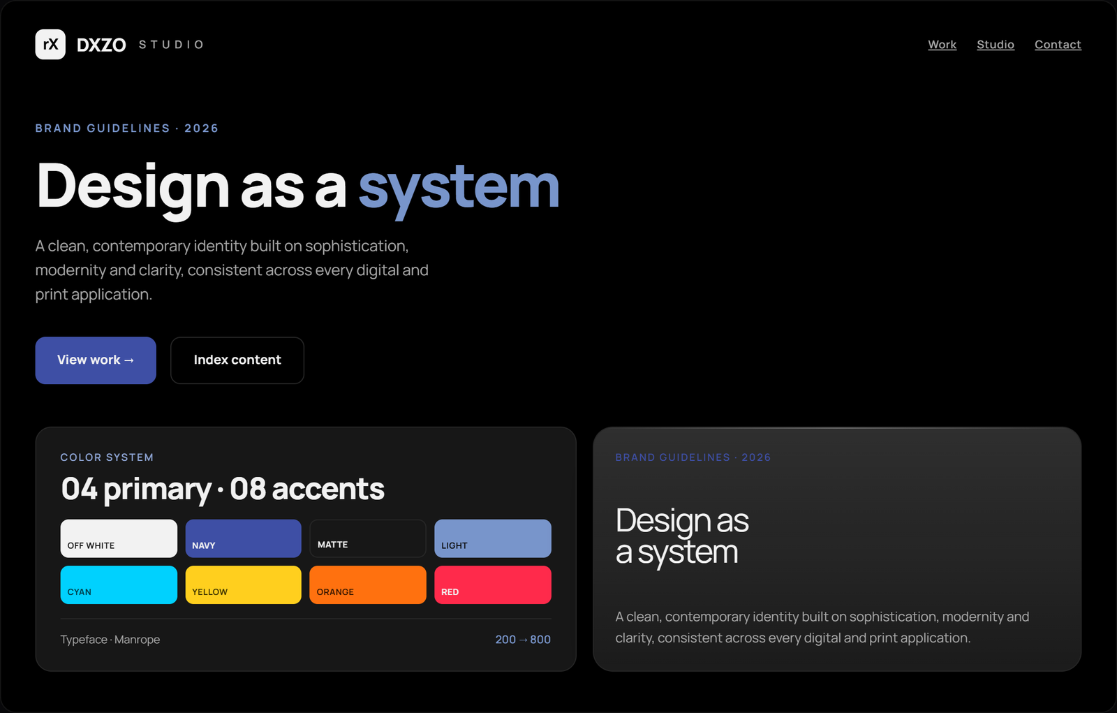 Hero del style guide DXZO Studio